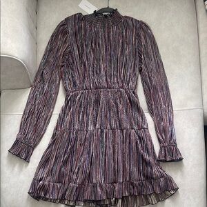 Purple Long Sleeve Mock Neck Dress for Wedding Guest